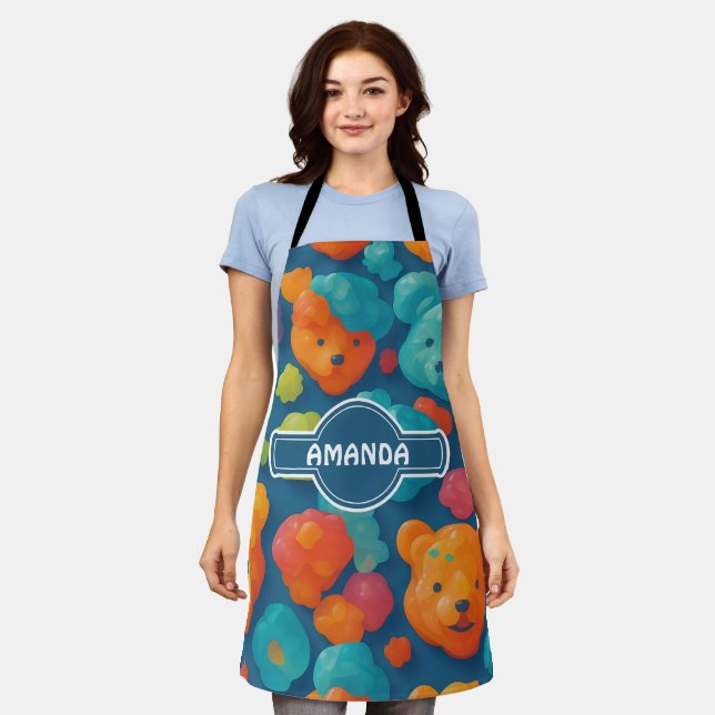 Gummy bear Floral Colourful Personalised Pattern Apron (Worn)