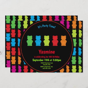 Gummy Bear Pattern Kid’s Birthday Black Invitation
