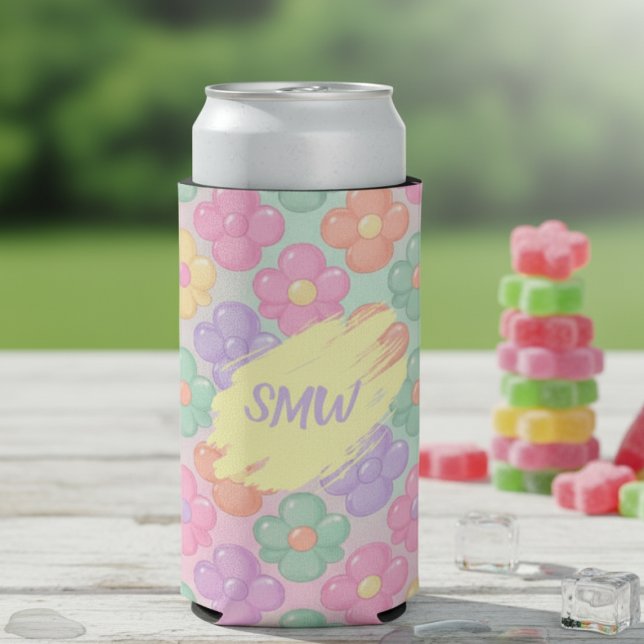 Gummy Candy Floral Personalised Slim Can Cooler (Gummy Candy Floral Personalized Slim Can Cooler)