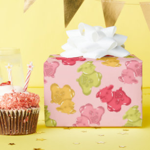 Gummy Cow Pink Tropical Fruit Wrapping Paper