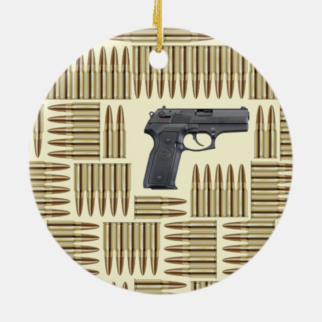 Gun and bullets ceramic tree decoration (Back)