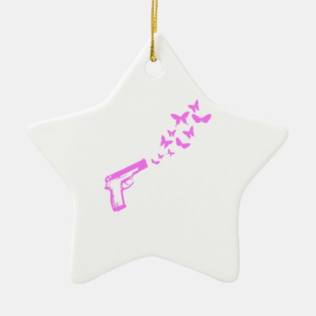 Gun Butterflies Pink Ceramic Tree Decoration (Front)