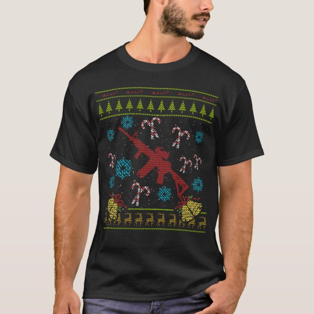 Gun Christmas Ugly Sweater Veteran Military Shirt (Front)