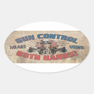 Gun Control Means Both Hands Oval Sticker