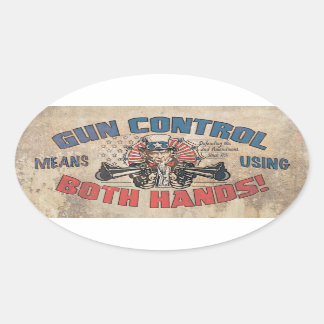 Gun Control Means Both Hands Oval Sticker