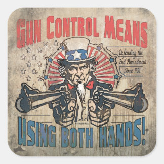 Gun Control Means Two Hands Retro Square Sticker