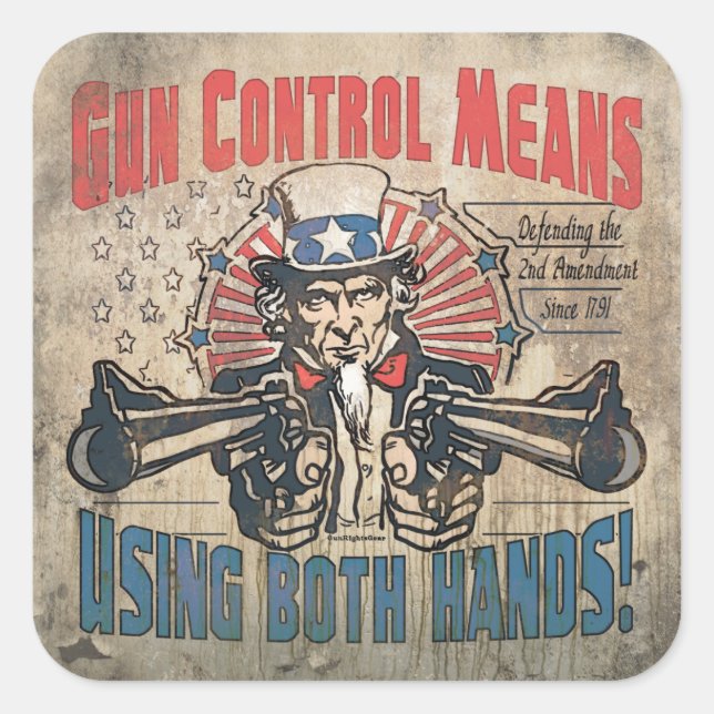 Gun Control Means Two Hands Retro Square Sticker (Front)