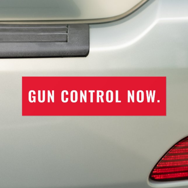 Gun Control Now minimalist text red and white Bumper Sticker (On Car)