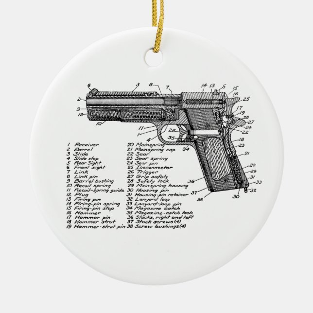 Gun Diagram V2 Ceramic Tree Decoration (Front)