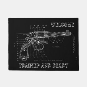 Gun Handgun Trained and Ready Welcome 45 calibre Doormat