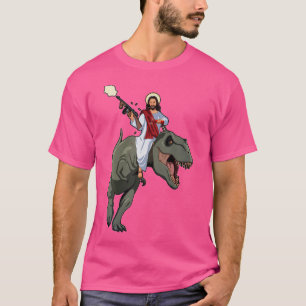 Gun Jesus Riding A T-Rex Dinosaur Funny Christian T-Shirt