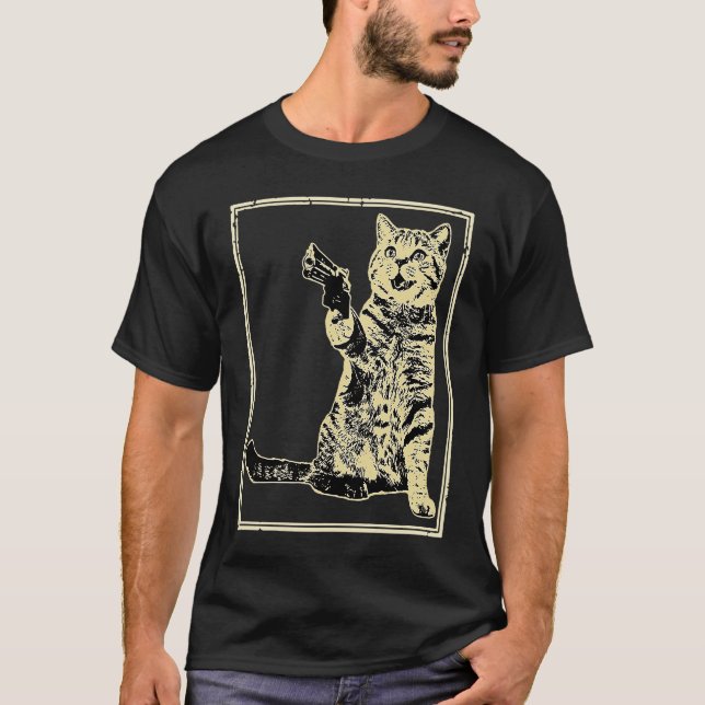 Gun Kitty Funny Cat T-Shirt (Front)