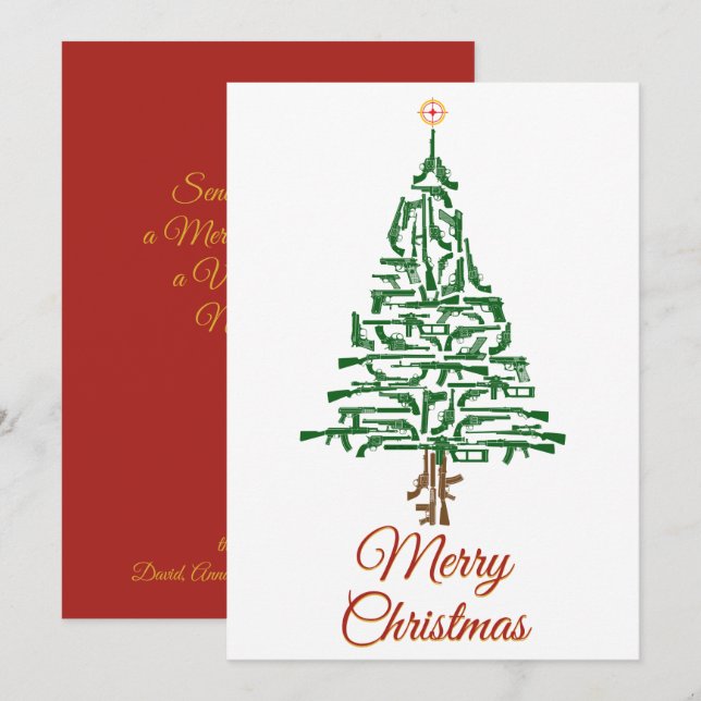 Gun Lovers Christmas Tree Holiday Card (Front/Back)