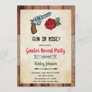 Gun or rose gender reveal invitation