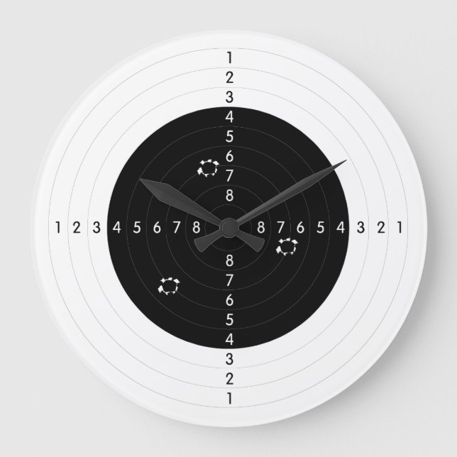Gun Range Target With Bullet Holes Large Clock (Front)