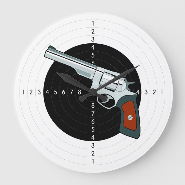 Gun Range Target With Revolver Pistol Large Clock (Front)