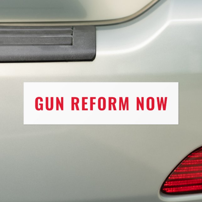 Gun reform now minimalist text white and red bumper sticker (On Car)