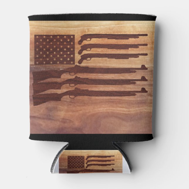 Gun Rifle Flag Wood Can Cooler (Front)