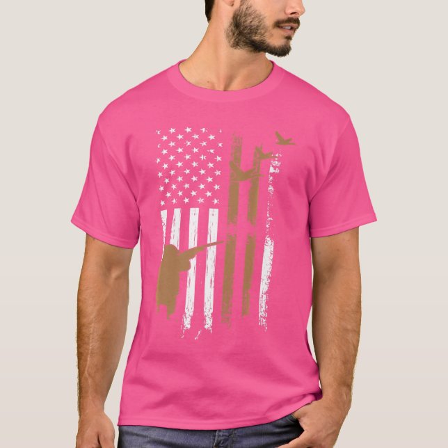 Gun Rifle Hunt Duck American Flag Usa T-Shirt (Front)