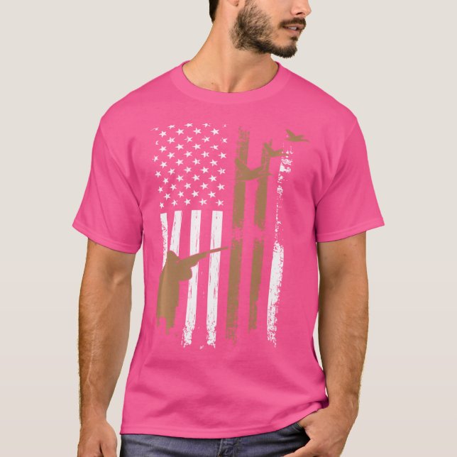 Gun Rifle Hunt Duck American Flag Usa T-Shirt (Front)