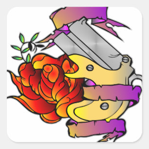 Gun Rose Tattoo Square Sticker