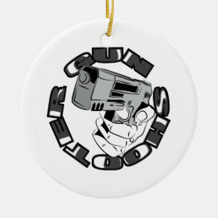 Gun shooter illustration ceramic tree decoration