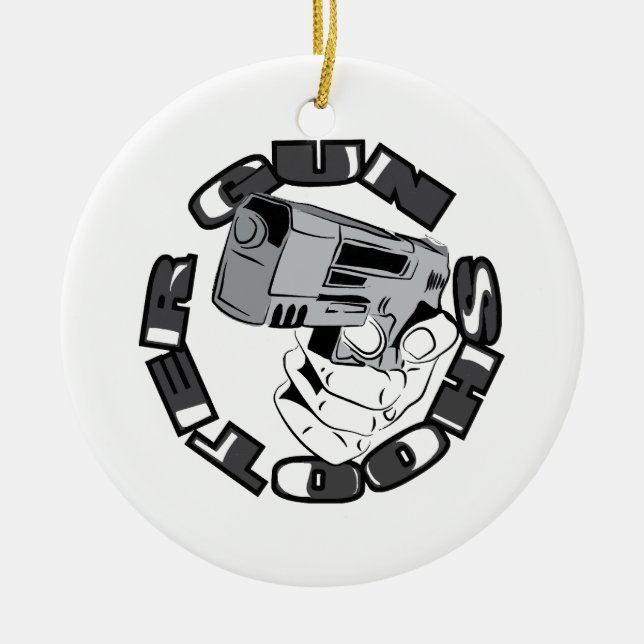 Gun shooter illustration ceramic tree decoration (Front)