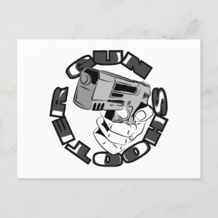 Gun shooter illustration postcard