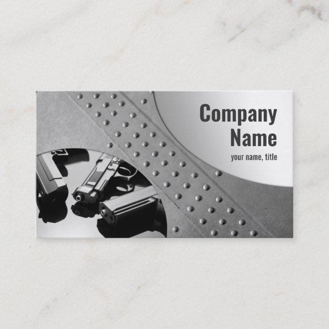 Gun Shop Metal Background Business Card (Front)