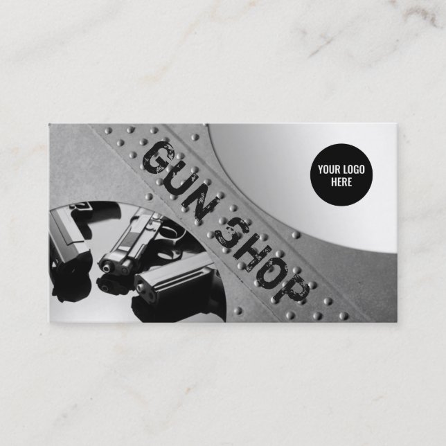 Gun Shop Metal Background Business Card (Front)