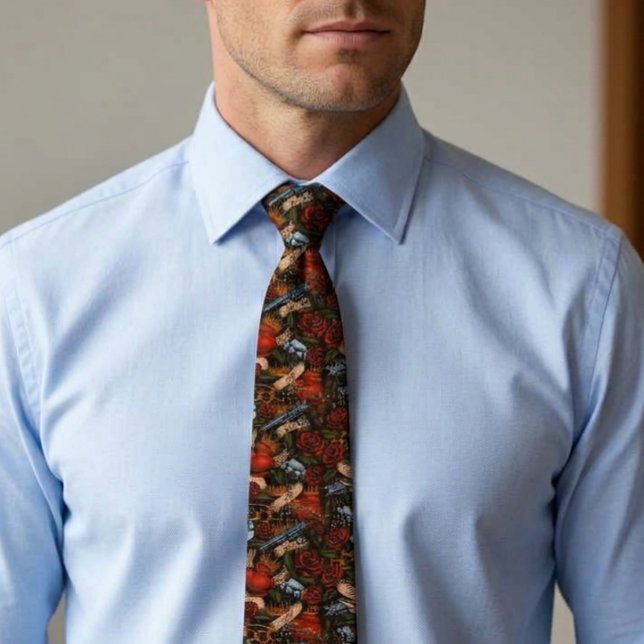 Gun Skull and Roses Graffiti pattern    Tie (Creator Uploaded)