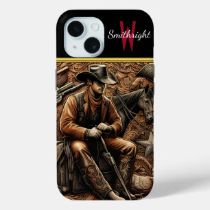 Gun-Slinging Cowboy: Wild West Portrait iPhone 15 Case