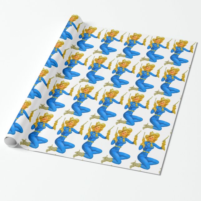 Gun-toting Pin-up Cowgirl Thunder_Cove Wrapping Paper (Unrolled)