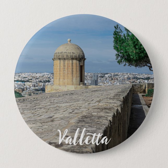 Gun turret on old city walls in Valletta, Malta 10 Cm Round Badge (Front)