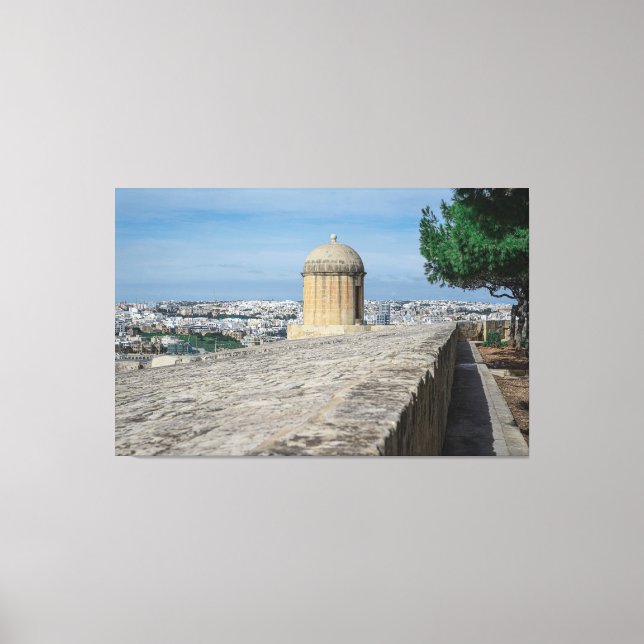 Gun turret on old city walls in Valletta, Malta Canvas Print (Front)