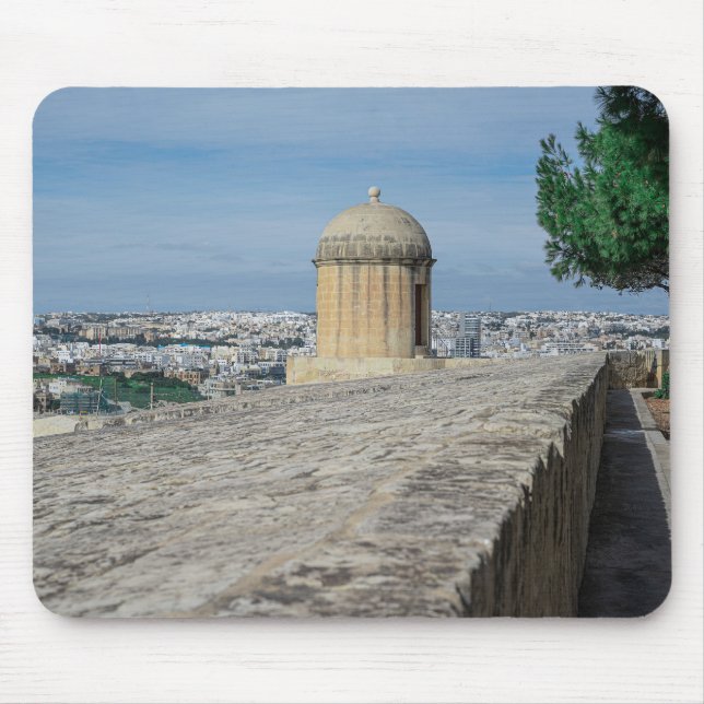 Gun turret on old city walls in Valletta, Malta Mouse Mat (Front)