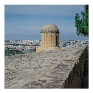 Gun turret on old city walls in Valletta, Malta Poster