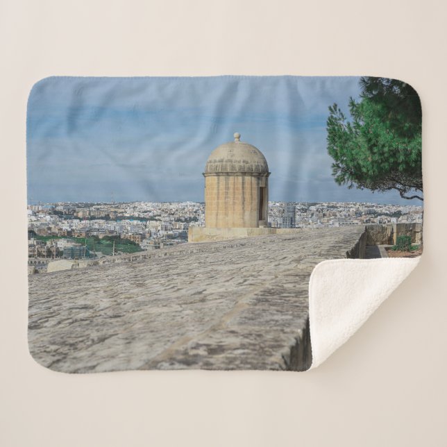Gun turret on old city walls in Valletta, Malta Sherpa Blanket (Front (Horizontal))