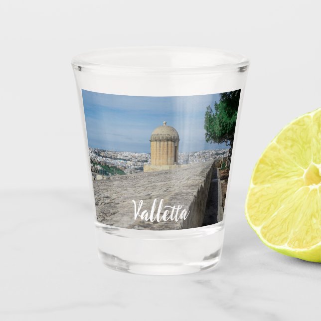 Gun turret on old city walls in Valletta, Malta Shot Glass (Front)