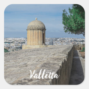 Gun turret on old city walls in Valletta, Malta Square Sticker