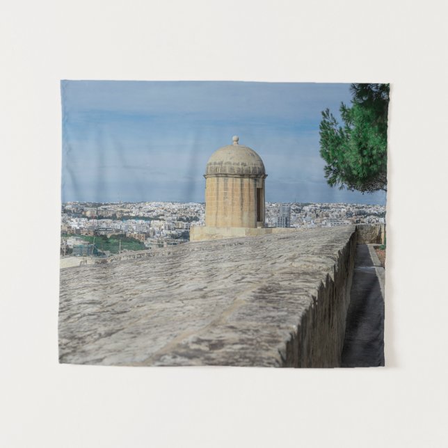 Gun turret on old city walls in Valletta, Malta Tapestry (Front (Horizontal))