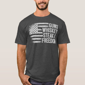 Gun Whiskey Steak Freedom USA American Flag 2nd T-Shirt