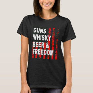 Gun Whisky Beer & Freedom American Flag T-Shirt