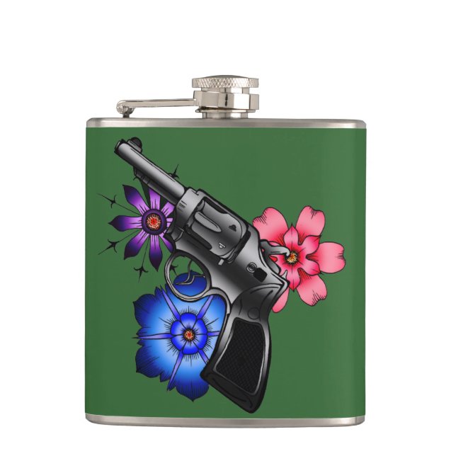 gun with flowers hip flask (Front)