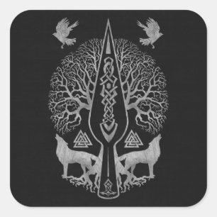 Gungnir - Spear of Odin and Tree of life  - Square Sticker