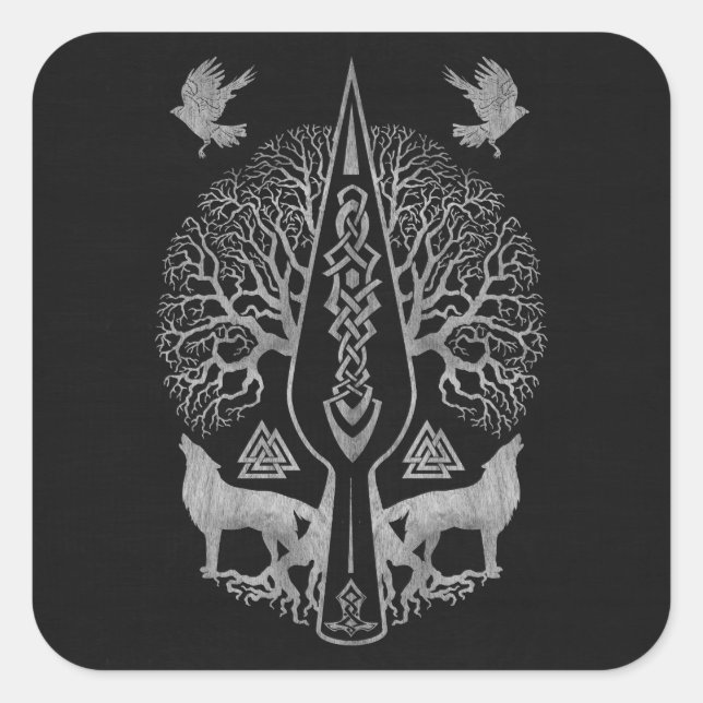 Gungnir - Spear of Odin and Tree of life  - Square Sticker (Front)