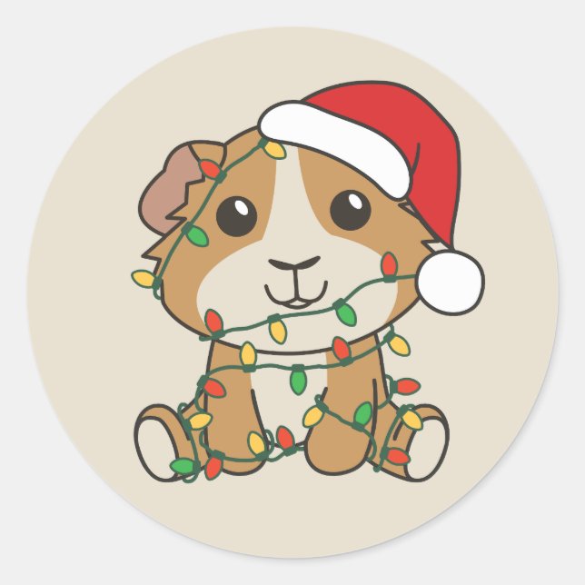 Guniea Pig Christmas Winter Animals Holiday Classic Round Sticker (Front)