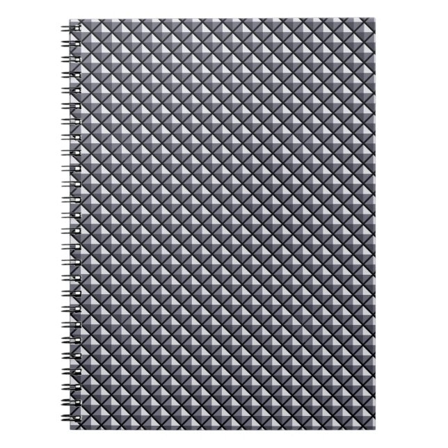 Gunmetal grey, metallic look, studded grid notebook (Front)