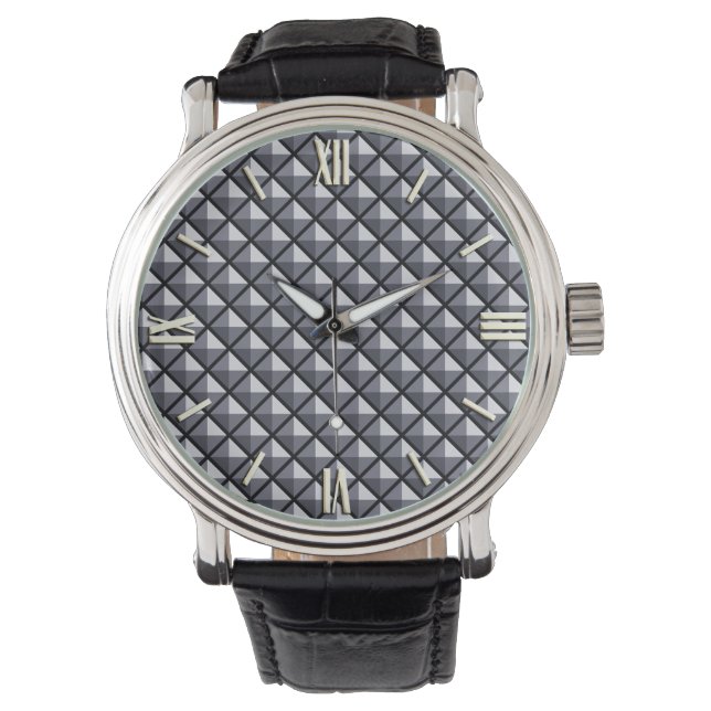 Gunmetal grey, metallic look, studded grid watch (Front)