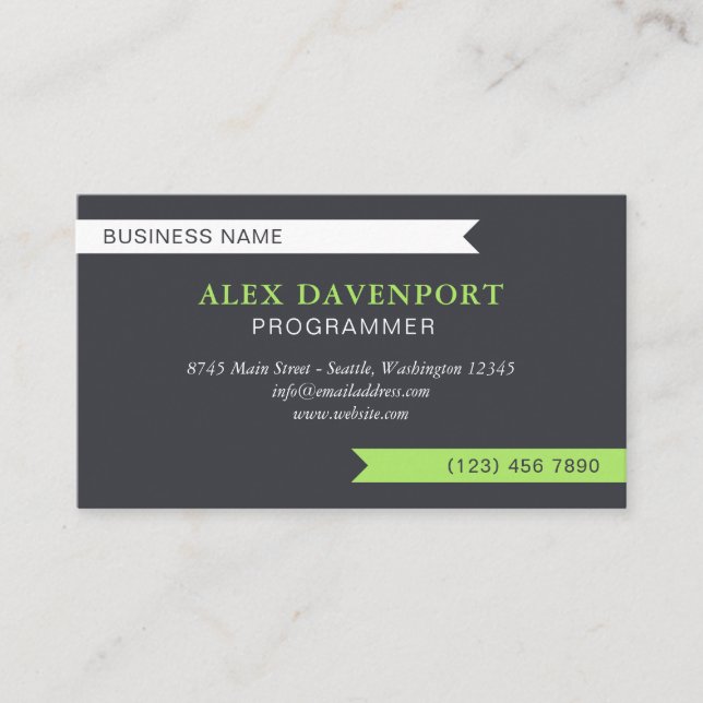 Gunmetal & Inchworm Guidon Pennant Any Profession Business Card (Front)